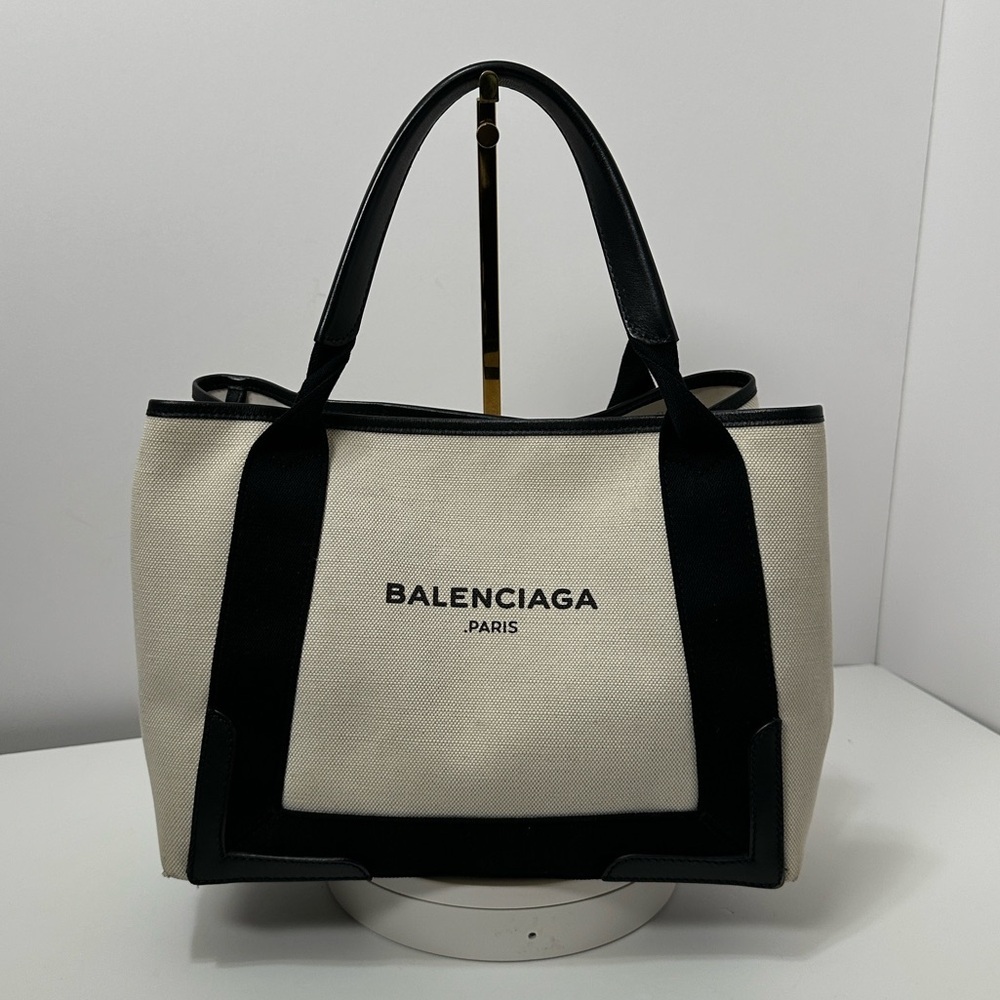 Balenciaga Black and Cream Canvas Tote